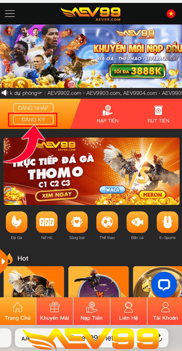 Bấm vào ô đăng ký để tiến hành đăng ký AEV99 Bấm vào ô đăng ký để tiến hành đăng ký AEV99