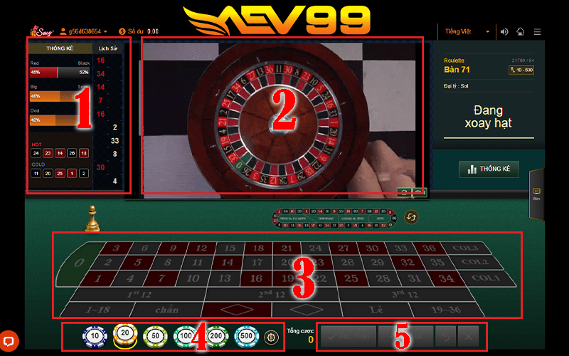 Cách xem giao diện đặt cược Roulette online tại AEV99 Cách xem giao diện đặt cược Roulette online tại AEV99